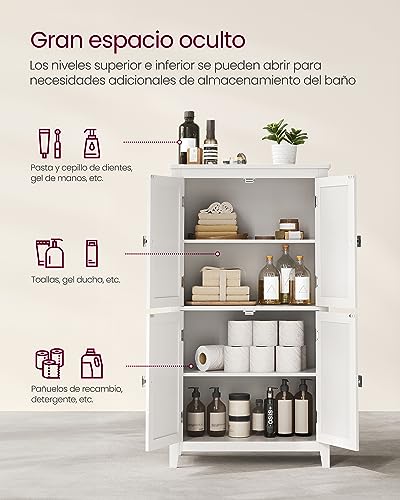 Miniatura 5 de Vasagle Mueble De Baño, Armario De Cocina Y Almacenaje Con 4 Puertas, Estantes Ajustables, 30 X 60 X 110 Cm, Blanco Bbc552p31
