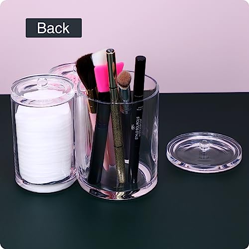 Image of MOSIKER Bathroom Canisters,Round Cotton Ball Pad Holder,Clear Acrylic Qtip Tampon Accessories Organizer with 3 Slots