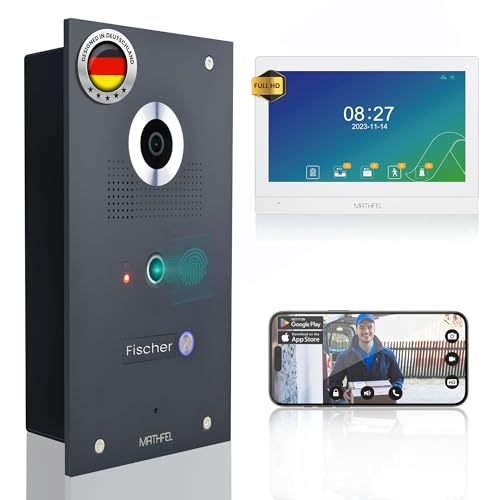 MATHFEL Videoportero en color antracita, timbre con cámara y monitor de 10 pulgadas, timbre con cámara y apertura de puerta, cámara ultra gran angular de 170 grados, interfono con wifi, Full HD 2 MP