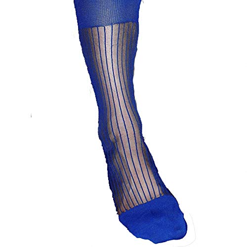 Goobester Tube Stockngs For Men Sheer Wear Blue Transparent Stripe Business Dress Socks