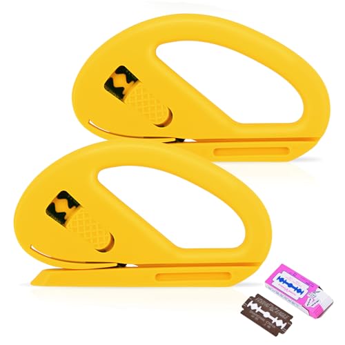 EHDIS 2 Stück Geschenkpapier Schneider mit 5 Ersatzklingen, Gift Wrap Cutter für Rollen, Papierschneider für Geschenkpapier Weihnachten, Geburtstag, Bastelpapier, Gelb