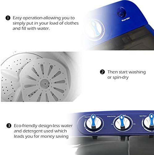 Display4top Portable Compact Mini Twin Tub Washing Machine and Spin Cycle w/Hose,3.6KG washer and dryer