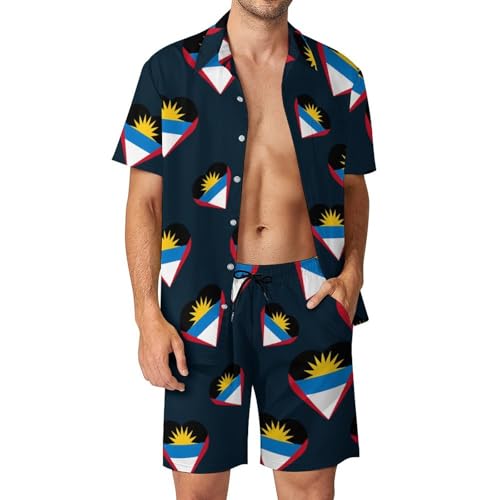 Camisa de botones hombre y pantalones cortos casuales Barbuda Heart conjunto de 2 piezas