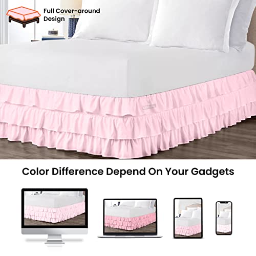 Sgi 10 Inch Drop Full Size Pink Solid Bed Skirt Split Corner Multi Ruffled Pattern Easy Fit Easy Care Fade & Wrinkle Resistant-Cotton Microfiber Made #TOP3