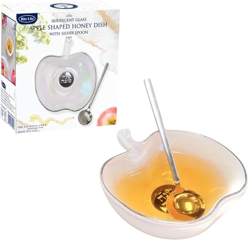 Rosh Hashanah Apple Shaped Plate Honey Dish Set Iridescent Jewish