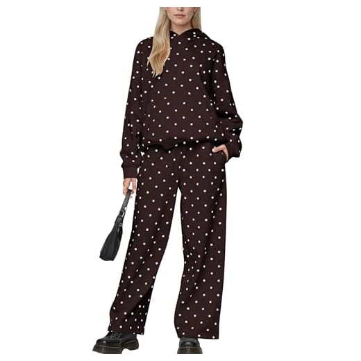 Slihlound Polka Dot Matching Sweat Sets for Women Oversized Cute Hoodie Wide Leg Sweatpants Sweatsuits Workout 2 Piece Set
