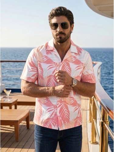 Image of BROWN CULTURE Men's Cotton Blend Printed Shirt with Spread Collared Neck Half Sleeves Oversized Straight Hem Length and Button Down Closure | Formal Shirts for Men