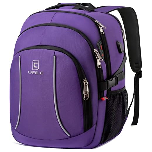 Cafele Mochila de viaje para computadora portátil de 17.3 pulgadas, mochila súper universitaria, bolsillo antirrobo RFID de negocios, mochila para niñas y niñas, morado