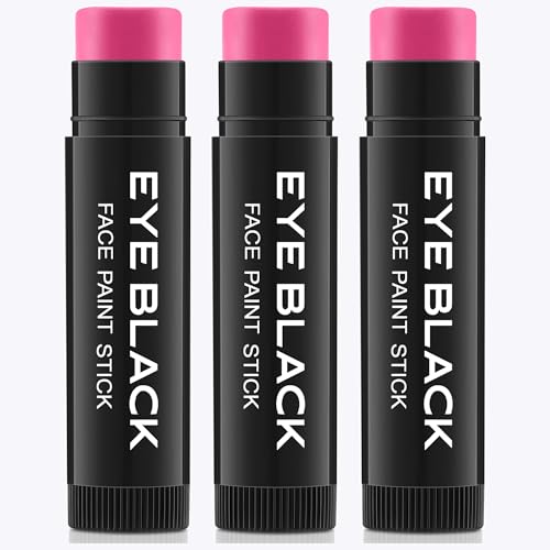 3PCS Pink Eye Black Stick PRO Pink Face Paint Stick Anti-Glare Under Eye Sports Grease for Baseball Softball Soccer Athletes Sports Training Vegan Hypoallergenic Halloween Makeup Stick
