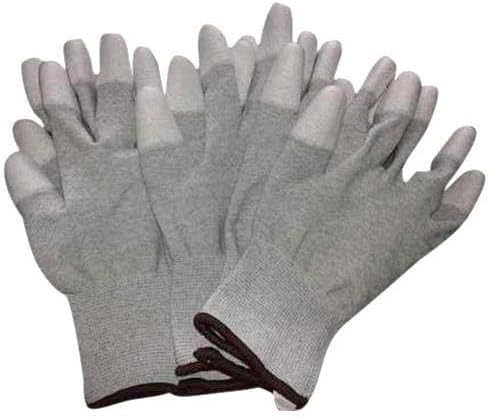 SES Supreme Carbon Fibre Esd Anti-Static PU Fingertip Coated Top Fit Non-Slip Wearable Gloves (Multicolour, Medium) -3 Pair