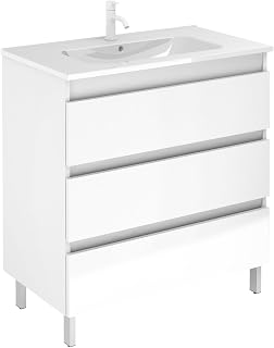 EstiloBaño - Boreal | Conjunto Mueble de Baño con 3 Cajones + Lavabo | Disponible 60-80 + Blanco - Nogal 【Ancho 60】 【Blanco】