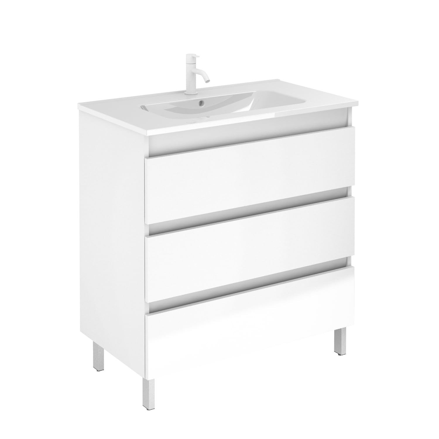 EstiloBaño - Boreal | Conjunto Mueble de Baño con 3 Cajones + Lavabo | Disponible 60-80 + Blanco - Nogal 【Ancho 80】 【Blanco】