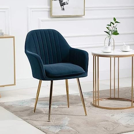 Image of Blue Velvet Chair for Home | Modern Accent Armchair in Soft Velvet Fabric with Golden Legs | Set of 2 Premium Accent Chair for Living Room Bedroom Restaurent | Blue, 2 pc