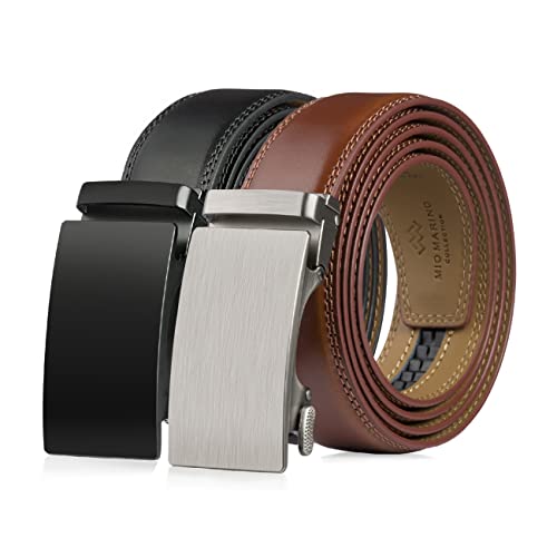 Mio Marino Mens Belt - Simple Adjustable Linxx Buckle with Genuine Leather - Modern Dress Ratchet Belts for Men - 2 Pack