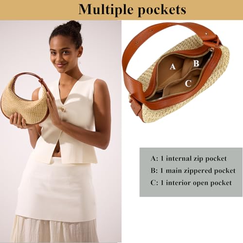 Image of Straw Purse Summer Straw Crossbody Bags Raffia Rattan Beach Bag Shoulder Underarm Bag with Adjustable Straps(Khaki)