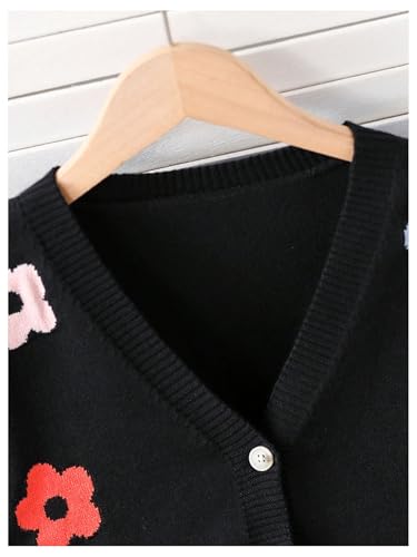 WDIRARA Girl's Floral Print V Neck Cardigan Button Front Long Sleeve Sweater Knit Top3