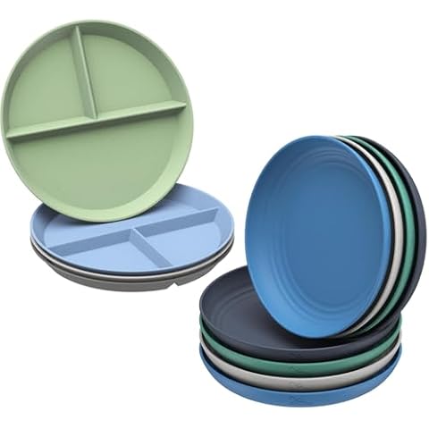 DINETHICS 9" Portion Control Divided Plate (Set Of 4) & Wheat straw Plates 9 Inch (Set Of 8) Cover