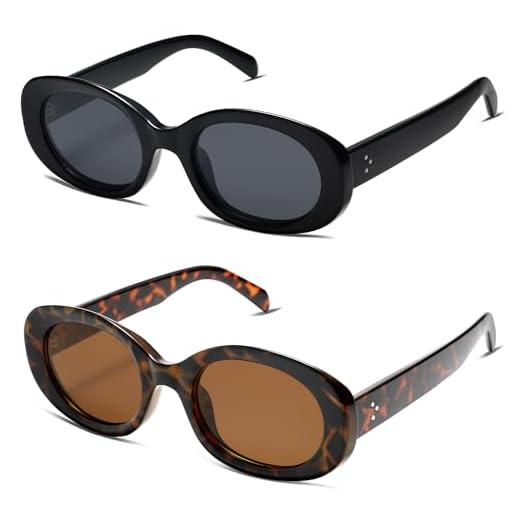 Óculos de sol ovais retrô para mulheres e homens, óculos de sol modernos UV400 para dirigir, pescar, fazer compras, 2 pacotes LCPAR82023, Preto/cinza + tartaruga/marrom
