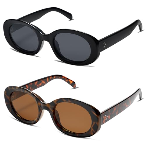 Retro Oval Sunglasses For Women Men,Trendy UV400 Shades for Driving,Fishing,Travel Shopping,2 Packs LCPAR82023