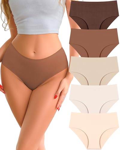 Image of UNDER THE SEA Seamless Underwear for Women Plus Size Mid Rise Lingerie Brief Sexy No Show Panties Womens Cheeky 5 Pack XS-3XL