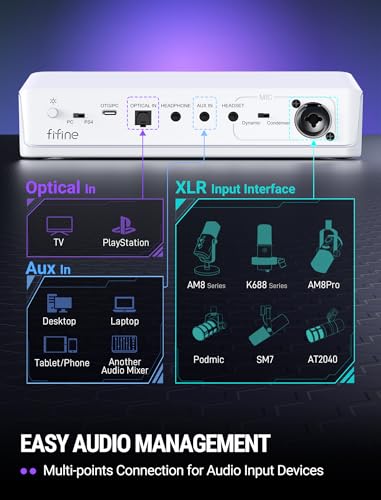 Image of FIFINE Gaming Audio Mixer and XLR Cable Bundle, Audio Setup with 7.1ch Surround Sound,RGB-Volume Control-3 EQ Modes and 10ft Male to Female XLR Cable for Streaming,Content Creator-SC8W+L9W