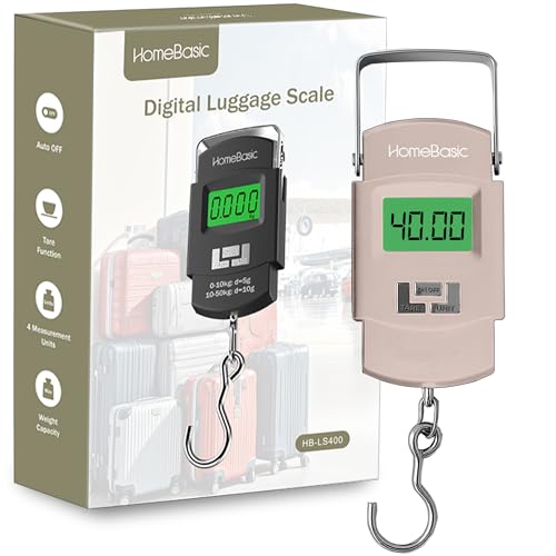 Image of HomeBasic Digital Luggage Weight Scale 50kg | Weighing Machine for Luggage Bags, 4 Weighing Modes (kg /lb /oz /jin), LCD Display, Tare Function, Auto-Off, Portable Travel Weighing Scale (BEIGE)