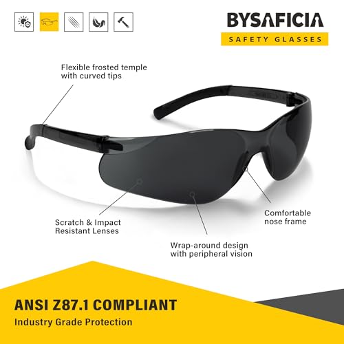 bysaficia 12 Pack Tinted Safety Glasses for Men Women, Smoke Lenses UV Protection, ANSI Z87.1 Impact Resistant Eye Protection Glasses for Work, Construction, Lab and Shooting by bysaficia - Image 6