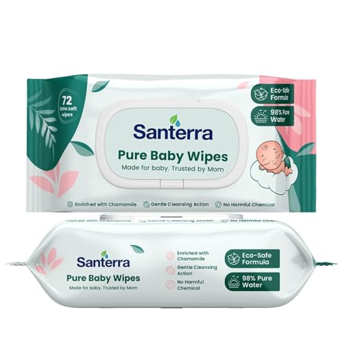 Image of Pure Baby Wipes with Chamomile, Aloe Vera & Vitamin-E, Pack of 2 (144 Wipes), Eco Safe Formula, Dermatologically Tested, Alcohol-Free, Paraben-Free for Newborns & Infants