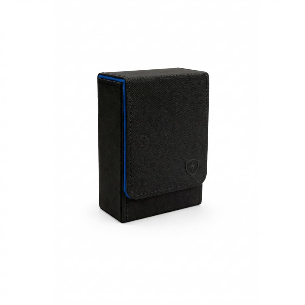 Boltquan Single Deck Leather Poker Card Case – Playing Card Holder with Magnetic Closure, Fits Standard Poker Size Cards, Premium Card Protector for Travel & Game Night (Black-Blue)