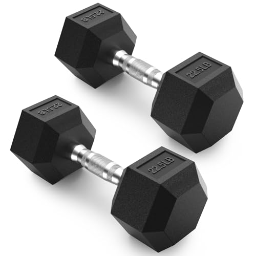 papababe Dumbbells Free Weights Dumbbells Weight Set Rubber Coated cast Iron Hex Black Dumbbell Pair (22.5 Pair)