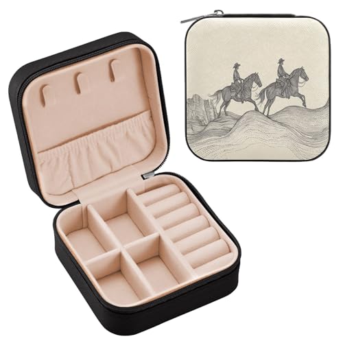 Ttgoth Western Cowboy - Joyero portátil para mujeres y niñas, estuche de viaje de piel sintética, joyero para anillos, aretes, collares, pulseras, organizador de joyas, 10 x 10 x 5 cm