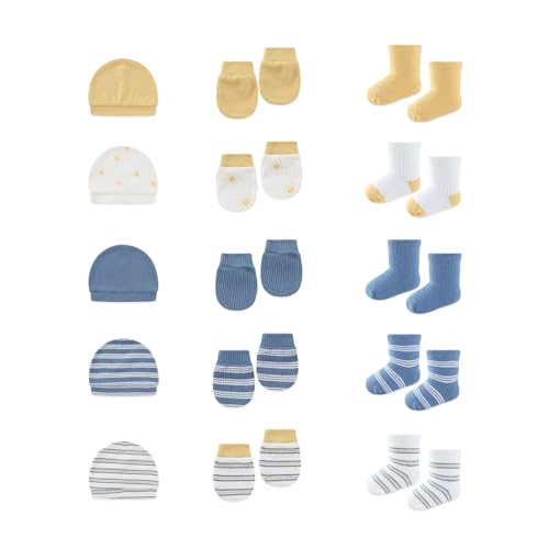 15 Pack Infant Hats Gloves Socks Unisex Baby Boy Girl Accessories Set Cotton New Born Caps Mittens