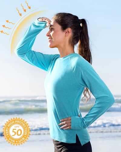 isnowood Women's Sun Protection Long Sleeve Shirts, UPF 50+ UV Rash Guard Swim Clothing, Workout Hiking Running Athletic Tops4