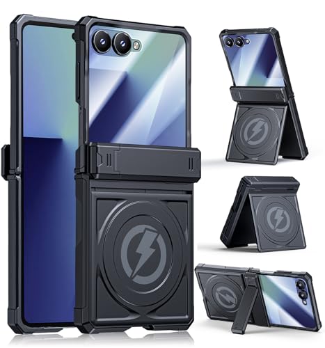 LEIAU Magnetic case for Samsung Z-Flip-7: Full-Body Military Grade Protective Phone Case [Magsafe Compatible][Dual Kickstand] Heavy Duty Cover for Galaxy Z Flip 7 5G(2025) Black