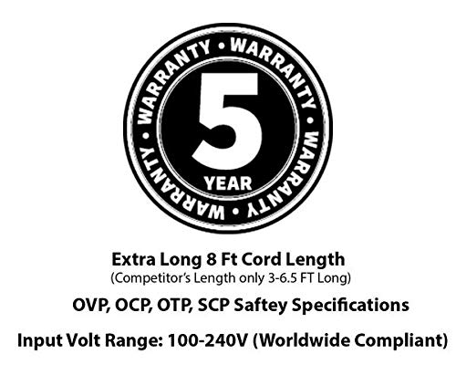 Omnihil 8 Feet Ac/Dc Power Adapter 24V 1A (1000Ma) 5.5X2.5Millimeters / 5.5X2.1Millimeters Regulated/Ul Listed/Fcc Certified (Compatible With Many Models) #TOP5