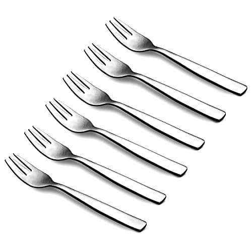CAMRI Mini Cake Fork for Dessert, Pastry, Fruit & Salad, Stainless Steel Small Forks Pack of 6, 5.4 Inch, Cutlery Starter Forks for Home Kitchen & Restaurant (C4 – Set of 6)