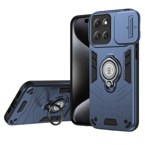 Coque Moto G15 bleu foncé silicone rigide avec anneau et cache caméra