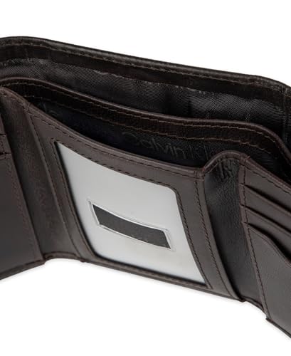 Calvin Klein Men's Two-Tone Leather Trifold Wallet, Brown, One Size - image 3