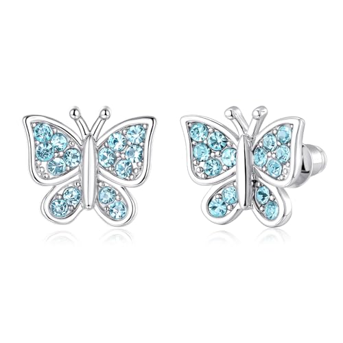 Image of Crystal Butterfly Earrings,Inlaid with Zirconia,Hypoallergenic Children's Diamond Silver Earrings,Birth Gift Birthday Valentine's Day Mother's Day Graduation Gift