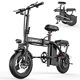 Pikabike Folding Electric Bike for Adults, 1200W Peak Motor, 20MPH Speed, 45 Miles Max Range, 48V Removable Battery Ebike,14' Electric Bicycles with Multiple Shock Absorption, Lightweight & Portable