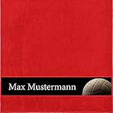 Manutextur Duschtuch mit Namen - personalisiert - Motiv Volleyball - viele Farben & Motive - Dusch-Handtuch - rot - Größe 70x140 cm - persönliches Geschenk mit Wunsch-Motiv und Wunsch-Name
