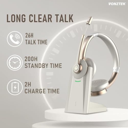 Image of Wireless Headset, Bluetooth Headset with Microphone AI Noise Canceling /Charge Dock, Wireless Headphones with Mic Mute & USB Dongle for Computer Phone Remote Work Office Call Meeting Teams
