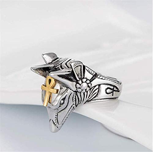 Anello Uomo Acciaio Inossidabile Anubis - Testa Di Sciacallo Egizio Con Croce Ankh, Design Antico - Foto 12