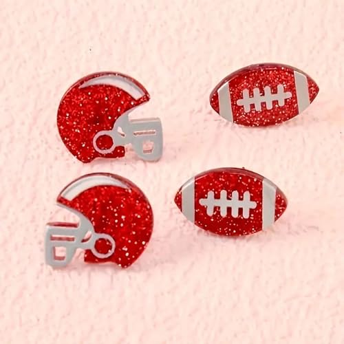 Acrylic Football Earrings for Women Cool Punk Red Football Earrings Lightweight Rugby Earrings Rugby Sports Stud Earrings Funny Sports Jewelry 5