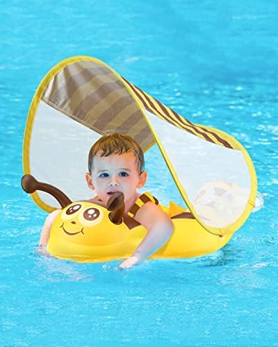 Free Swimming Baby Inflatable Baby Pool Float Ring Size Improved Bumble Bee Toddler Swim Trainer for Age of 3-36 Months (Yellow, Large)