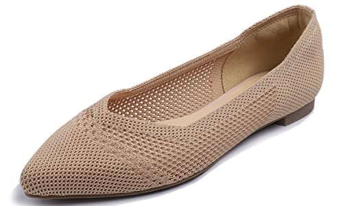 FEVERSOLE Women's Woven Pointy Fashion Cutouts Breathable Knit Flat Shoes