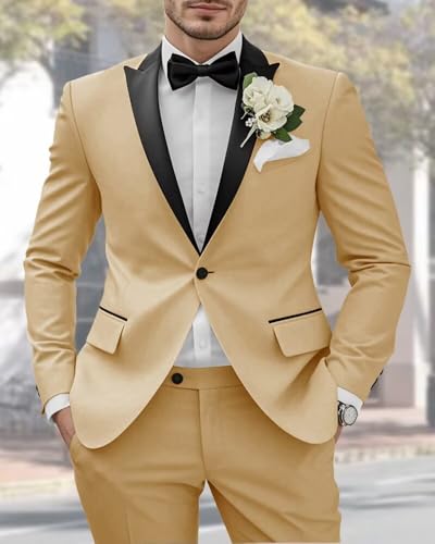 Slim Fit 2 Piece Tuxedo Suits for Men Wedding Prom One Button Peak Lapel Blazer Jacket Pants Suit Set4