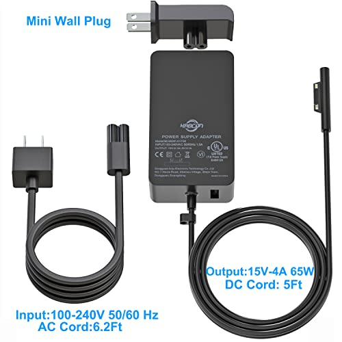 Surface Pro Surface Laptop Charger [Ul Listed] 65W Adapter Compatible For Microsoft Surface Pro 9/8/X/7/6/5/4/3, Surface Laptop 5/Studio/4/Go/3/2, Surface Go 3/2/1, Surface Book And Travel Case #TOP4
