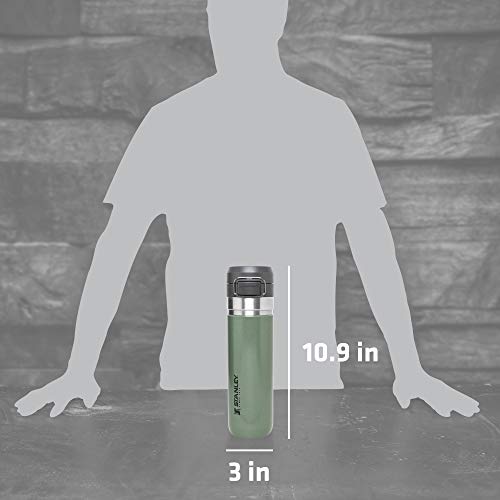Image of Stanley Quick Flip GO Water Bottle 24 oz | Push Button Lid | Leakproof and Packable for Travel and Sports | Insulated Stainless Steel | BPA-Free | Hammertone Green