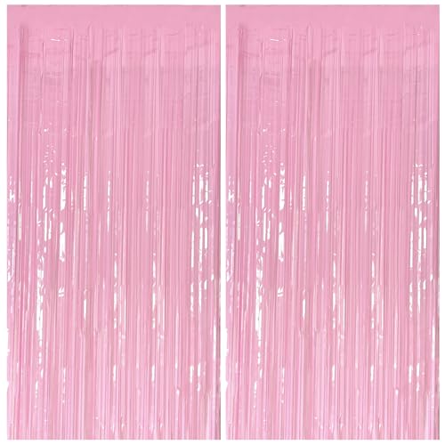 Pastel Pink Party Streamers Foil Fringe Backdrop Curtains Tinsel Streamers Birthday Party Decorations Fringe Backdrop for Birthday Valentines Gender Reveal Party Bridal Shower